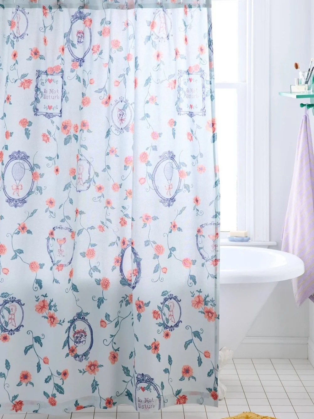 Finley Floral Frame Patterned Shower Curtain by  -Urban Outfitters